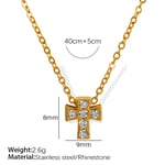 Gold color / 1 Piece Simple Series Cross Stainless Steel  Gold Color Rhinestone Women's Pendant Necklaces Picture4